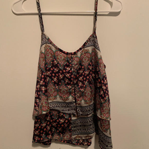 WHBM - black, floral strap top - Picture 2 of 2